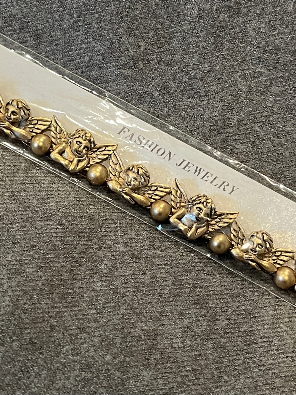 Vtg Goldtone Cherub Slide-charm Bracelet-NIP